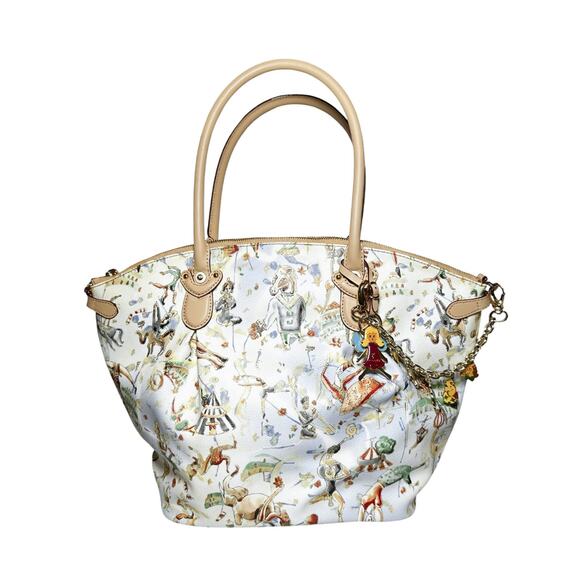 Piero Guidi Magic Circus Cherie Embossed Print Womens Large Tote Bag w/ Charm - Picture 1 of 8